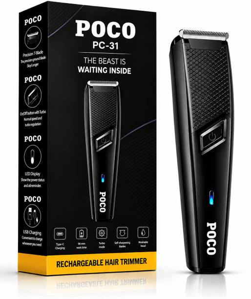 P0C0 PC-31 Cordless Professional Hair Trimmer Stainless Steel Blade Waterproof Trimmer 120 min  Runtime 4 Length Settings