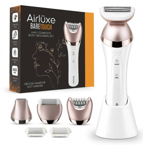 AIRLUXE BareTouch 6-in-1 Complete Body Grooming Set For Women , Touch-Activated, Fully Waterproof Body Groomer 120 min Runtime 1 Length Settings