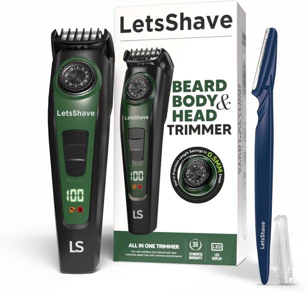 LetsShave All-in-One Beard, Body & Head , 20 , Self-Sharpening Blade Fully Waterproof Trimmer 2 hrs Runtime 20 Length Settings