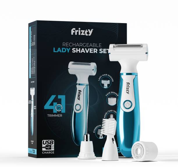 Frizty 4-IN-1 Women Shaver Wet & Dry Painless Hair Removal Razor Waterproof Body Fully Waterproof Trimmer 120 min  Runtime 0 Length Settings
