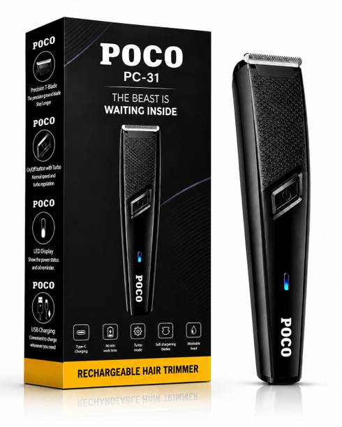 P0C0 PC/31 Cordless Professional Hair Trimmer Stainless Steel Blade Waterproof Trimmer 120 min Runtime 4 Length Settings