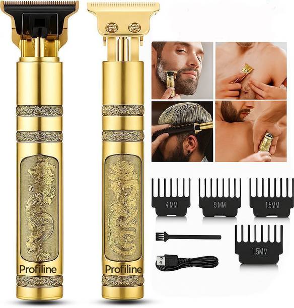 Profiline Waterproof Vintage -T9 Metal Hair Cutting Trimmer T9 USB charging 0mm Cutting Trimmer 60 min  Runtime 0 Length Settings