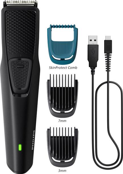PHILIPS BT1233/18 Dura Power Tech, 4X Longer Battery, Skin Safe Waterproof Beard Trimmer 30 min  Runtime 4 Length Settings