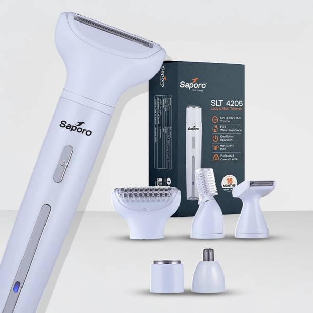 SAPORO 5-in-1 Rechargeable Multi Trimmer for Women Fully Waterproof Trimmer 90 min  Runtime 5 Length Settings