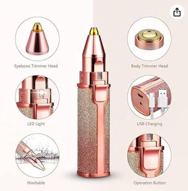 TechElectro Women-A92 Portable 2 In 1 Flawless Eyebrow Remover and Pain less Hair Remover Fully Waterproof Trimmer 60 min  Runtime 2 Length Settings