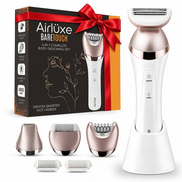 AIRLUXE BareTouch 6-in-1 Complete Body Grooming Set For Women , Touch-Activated, Fully Waterproof Body Groomer 120 min Runtime 1 Length Settings