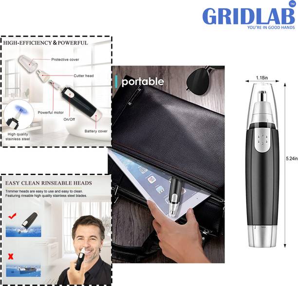 Gridlab Unveil Your Best Self with Our Ear and Nose Hair Safely Remover Professional Trimmer 70 min  Runtime 0 Length Settings