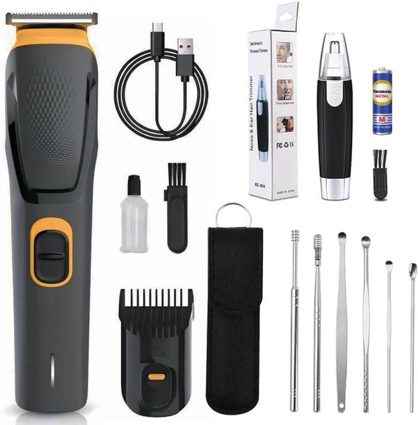Virth Men's 3-in-1 Ultimate Grooming Set Ear Cleaning Kit & Nose Hair || Beard & head Trimmer 90 min  Runtime 0 Length Settings