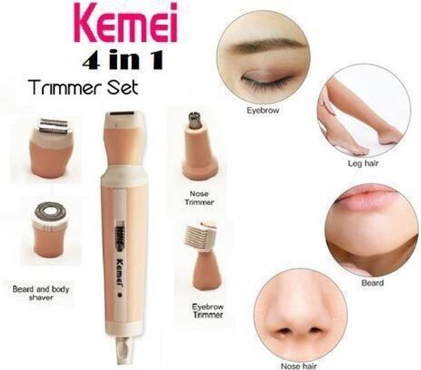Kemei KM-3024 Multi functional 4 in 1 Rechargeable Body Shaver For Women (Pink) Trimmer 120 min  Runtime 4 Length Settings