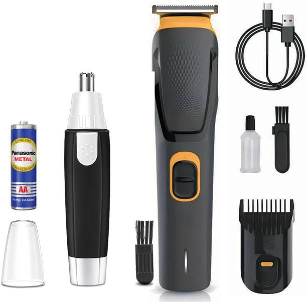 GRUMI Cordless Rechargeable Beard Trimmer With Portable Ear & Nose hair Shaver Trimmer 60 min  Runtime 0 Length Settings