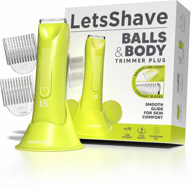 LetsShave Balls & Body Trimmer Plus for Men, Waterproof Body Groomer with LED Fully Waterproof Trimmer 60 min Runtime 2 Length Settings