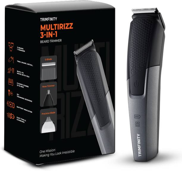 Trimfinity MultiRizz 3-in-1 Beard Trimmer for Men | Precision Nose Ear Cordless Shaver Trimmer 120 min Runtime 2 Length Settings
