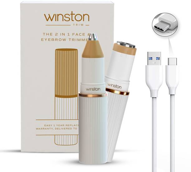 Winston 2-in-1 Eyebrow & Face Trimmer Rechargeable Portable Hair Remover, 3D Head Cutter Fully Waterproof Trimmer 60 min  Runtime 2 Length Settings