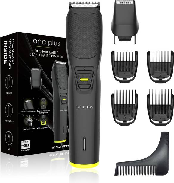 One Plus OP 501 Cordless Professional 7 in 1 Grooming Kit With Hook Hanger Washable Trimmer 120 min  Runtime 12 Length Settings