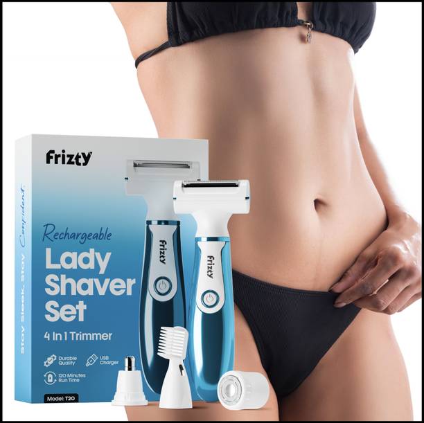 Frizty 4-IN-1 Women Shaver Wet & Dry Painless Hair Removal Razor Waterproof Body Fully Waterproof Trimmer 120 min Runtime 0 Length Settings