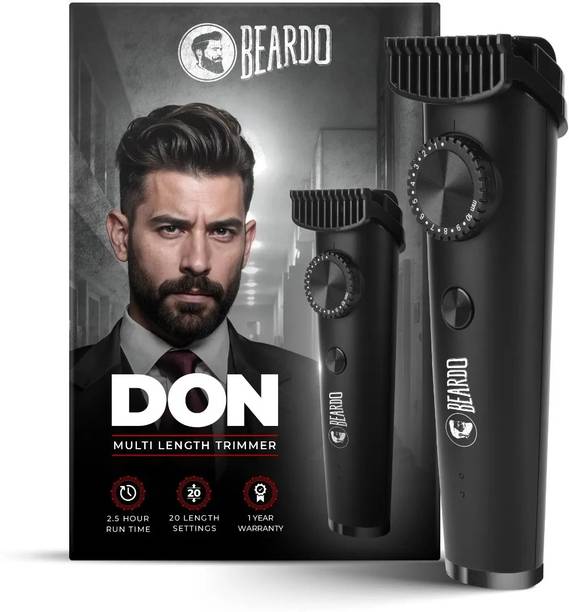 BEARDO Don Cordless, Washable Stainless Steel Blades, Powerful Li+ Battery Trimmer 150 min  Runtime 20 Length Settings