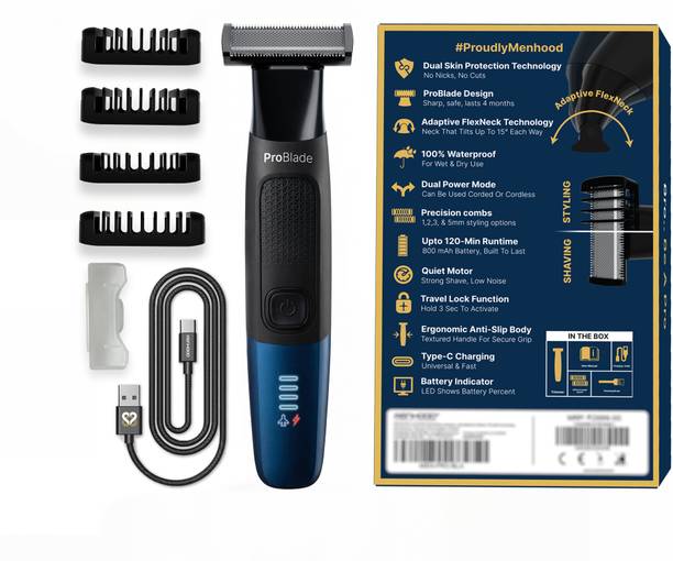 MENHOOD ProBlade 3-in-1 Hybrid Trimmer Shaver USB Type C Electric Shaver For Men Fully Waterproof Trimmer 120 min Runtime 4 Length Settings