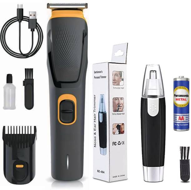 GRUMI Portable Hair & Beard Trimmer with Adjustable Comb With Cordless Ear & Nose Hair Trimmer 60 min  Runtime 0 Length Settings