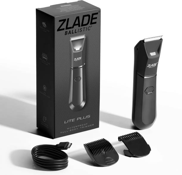 Zlade Ballistic Lite Plus | Waterproof Trimmer for Men | Safe on Sensitive Areas Fully Waterproof Body Groomer 60 min  Runtime 4 Length Settings