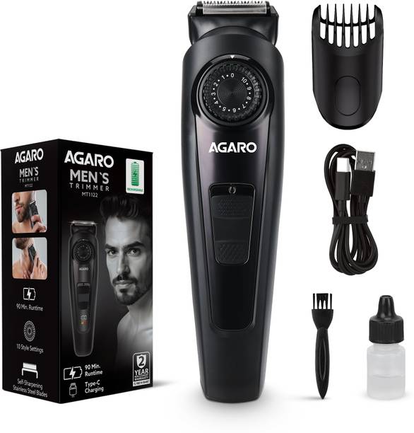 AGARO Beard Trimmer MT1122, 10 Length Settings, Digital Display, USB Rechargeable Trimmer 90 min Runtime 10 Length Settings