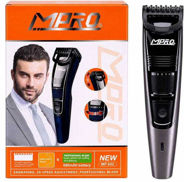MPRO MP-632 Cordless Professional Hair Trimmer Engraving 20 Speed Adjustment Fully Waterproof Trimmer 60 min Runtime 10 Length Settings