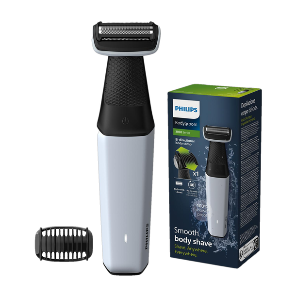 PHILIPS BG3007/01, Body Groomer, Sensitive Skin, Patented Pearl Tips Fully Waterproof Body Groomer 40 min  Runtime 1 Length Settings