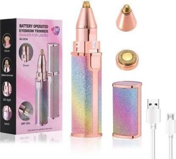 JD ENTERPEISE Portable 2 In 1 Flawless Eyebrow Remover and Pain less Hair Remover epilator for women Face, Lips, Nose Hair Removal Electric Trimmer with Light Trimmer 60 min  Runtime 2 Length Settings