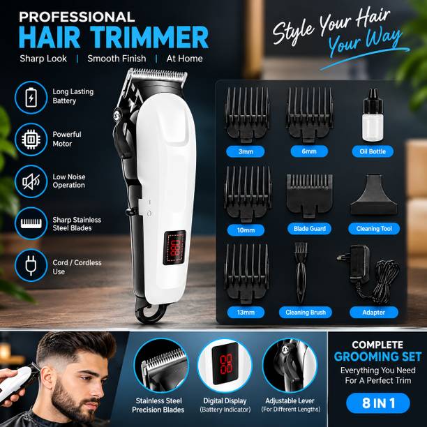 SDMS Professional Hair Trimmer for Men with Digital Display, Stainless Steel Blades Trimmer 240 min  Runtime 4 Length Settings