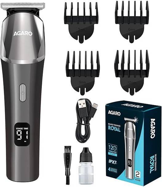 AGARO Royal Beard Trimmer for Men, Cordless, Metal Body, 120 Min, Fast Charge Trimmer 120 min Runtime 4 Length Settings