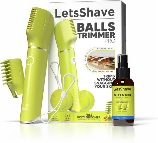 LetsShave Balls trimmer for Men with Balls Mist, SkinSafe 'R' Blades Fully Waterproof Trimmer 90 min Runtime 3 Length Settings