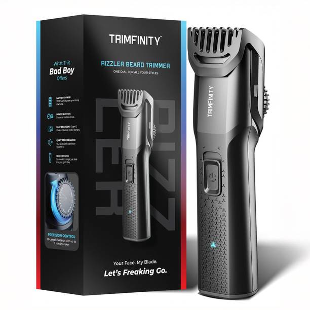 Trimfinity Rizzler Beard Trimmer for Men, Ceramic Blades, Type-C Fast Charge Trimmer 3 min Runtime 25 Length Settings