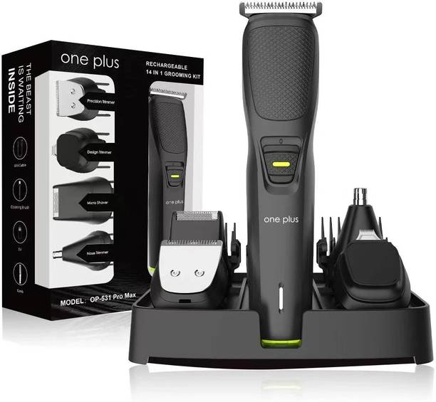 One Plus OP 531 Pro Max 14 in 1 Face, Body & Private Parts,DualCut Tehnology Grooming Kit Trimmer 120 min  Runtime 4 Length Settings