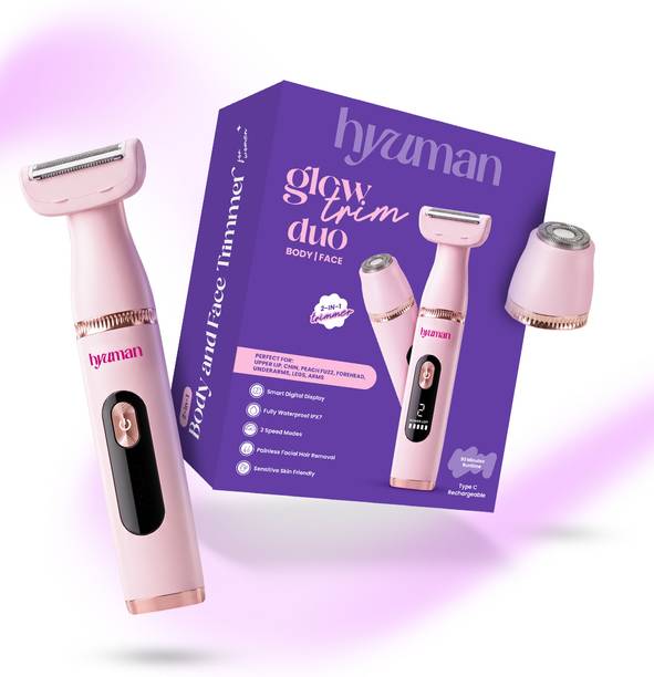 Hyuman Glowtrim Duo Body & Face Trimmer for Women | Body,Face trimmer,Rechargeable Fully Waterproof Trimmer 90 min  Runtime 2 Length Settings