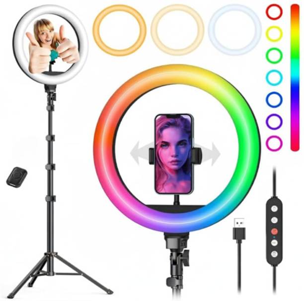 airtech RGB LED Bulb Selfie Ring Light Metal Tripod Stand Live Flashlight Tripod Kit, Monopod Kit
