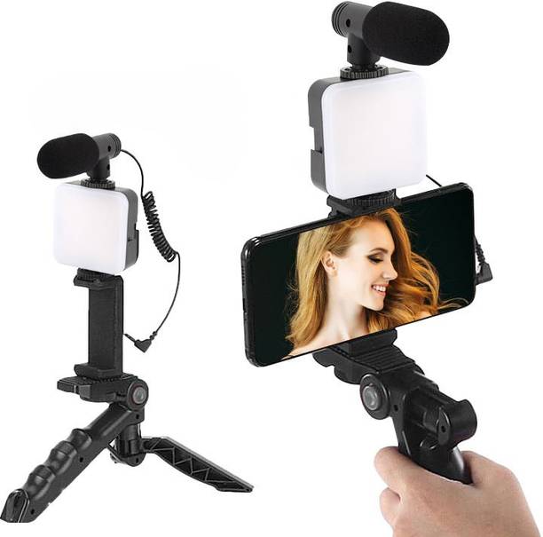 KSD Video Making Vlog Tripod Kit With Microphone and Light For Live Broadcast Tripod Kit