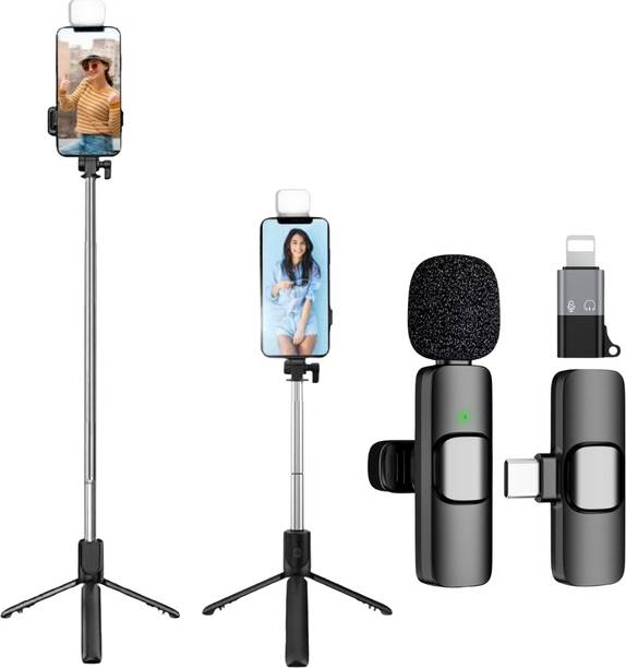 गैजेटस्वेर Tripod Selfie Stick (Combo Wireless Mic)Ideal for Vlog, YouTube & Live Streaming ट्राइपॉड किट