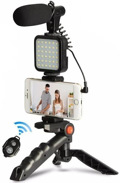 MJ Hub Mobile Vlogging Kit with Microphone Tripod Stand and LED Light Vlogging Mobile Tripod Kit