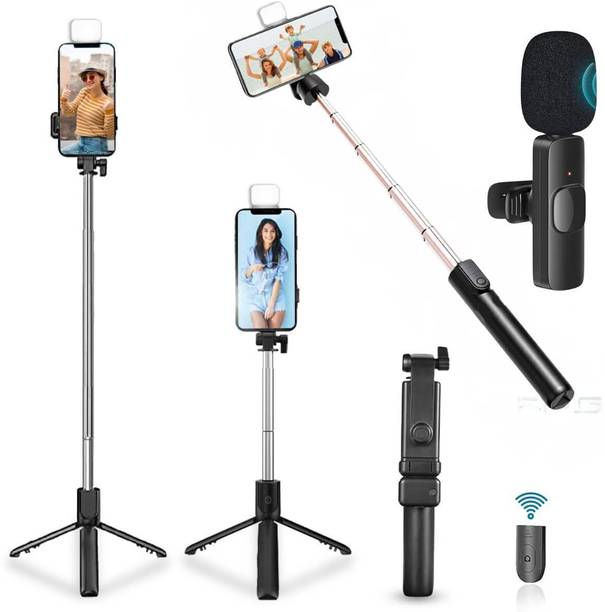 GADGETSWEAR (Combo with Wireless K8 Mic) Selfie Stick with Tripod Stand, Tripod Kit