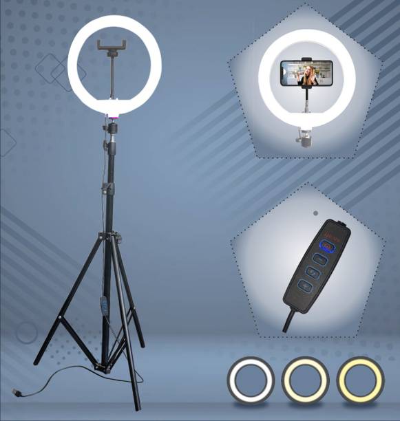 SHINEON 10 " Big LED Ring Light with 7 Ft Tripod Stand & mobile holder for video Making Tripod Kit