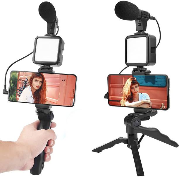 KSD Adjustable Video Making Vlog Tripod Kit With Microphone and Light For Broadcast Tripod Kit