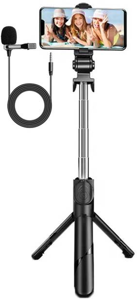 WRADER Bluetooth Mobile Selfie Stick Tripod Stand with Mic for Video Recording and Vlog Tripod, Monopod