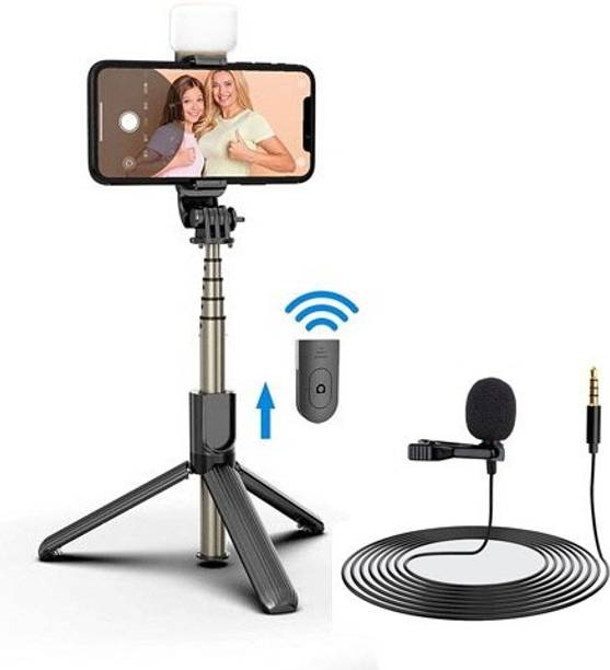POZUB 3in1 Bluetooth Extendable Selfie Stick with Flash,Tripod Stand+Collar Microphone Tripod