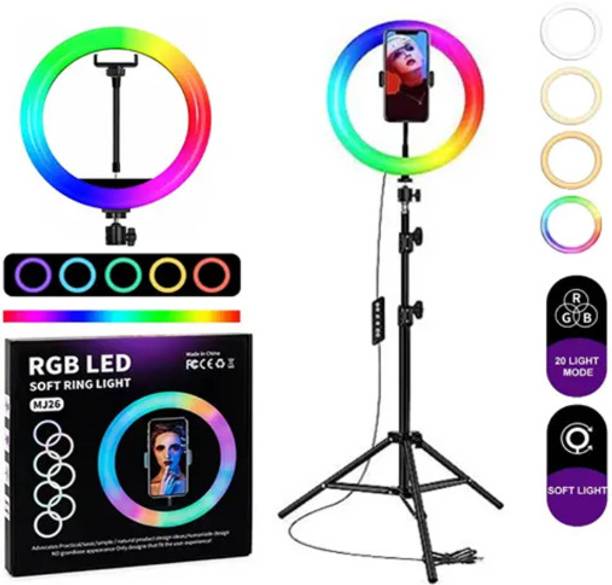 BONTECH Tripod Stand With Rgb Ring Light For Phone And Camera Adjustable Aluminium Alloy Tripod