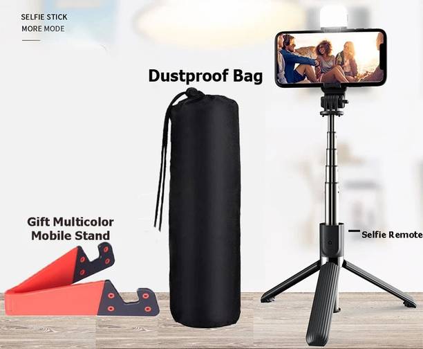 POZUB BT Video Selfie Stick With Flash Light +Carry Bag+ Mobile Stand Holder Gimbal Tripod, Monopod, Monopod Kit, Tripod Ball Head, Tripod Bracket, Tripod Clamp, Tripod Kit