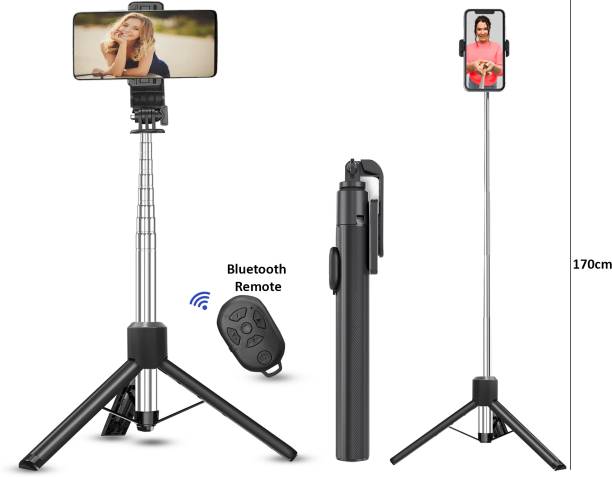 ANY KART Super Long 31-170cm 360°Selfie Stick with BT Remote for Videos(Replace battery) Tripod