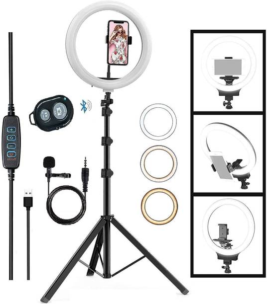 MOTOFLY 10"Selfie Light 7Ft Long tripod with remote control and long caller mic Ring Flash