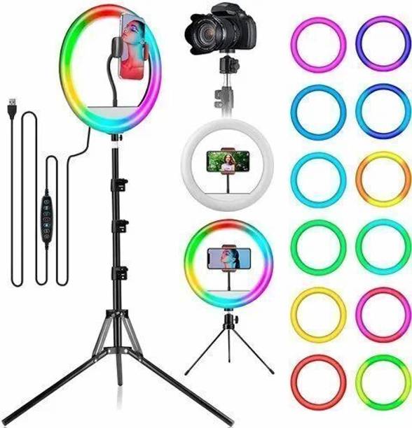 TECHMAZE 10 inch RGB Ring Light 360?Full Color 13 Dynamic RGB + 13 Static RGB + 3 Daily Tripod