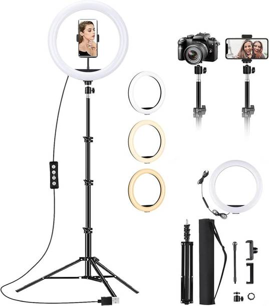 TAXTURE LED Ring Light Phn Holder 7Ft Long Stand 360'5m long collar mic & Remot Tripod