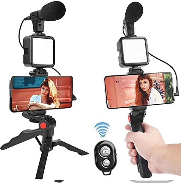 Hespa AY-49 Vlogging Kit | LED Light, Tripod, Microphone for Mobile Recording & Live Tripod
