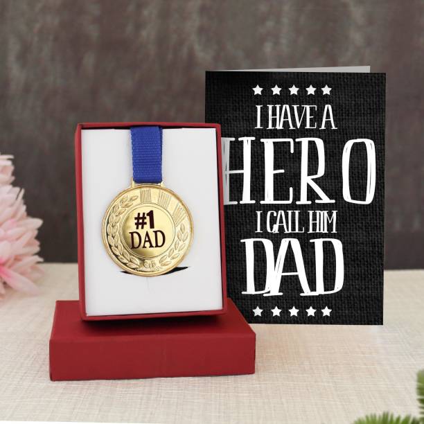 TIED RIBBONS Happy Father's Day Gift for Dad Golden Medal with Greeting Card for Father's Birthday Anniversary Retirement Medal